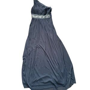 Jessica Howard Evening Navy Blue and Silver One Shoulder Mini Dress Size 6